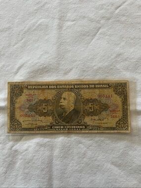 Paper money- Brazil Tesouro nacional 5 cruzeiros s/n 2431A 005141  from 1962 +